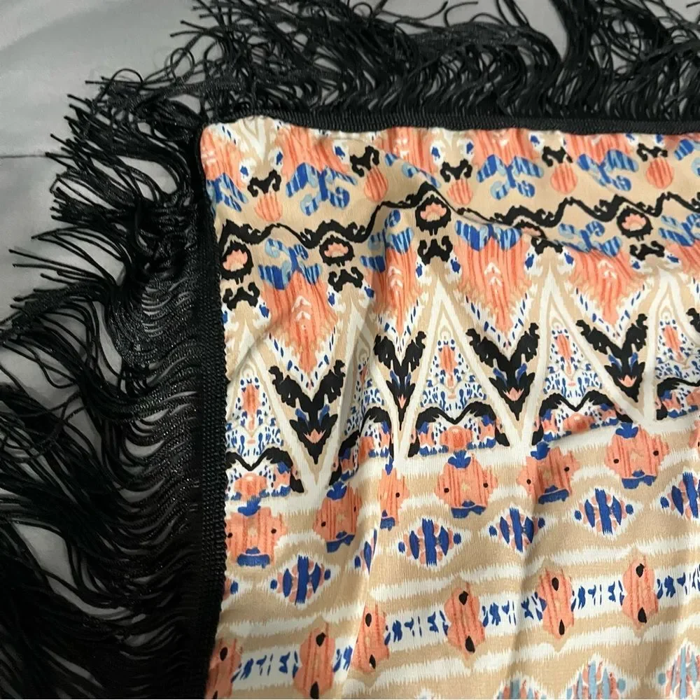 NEW D&Y Coral Aztec Print Fringe Scarf Shawl